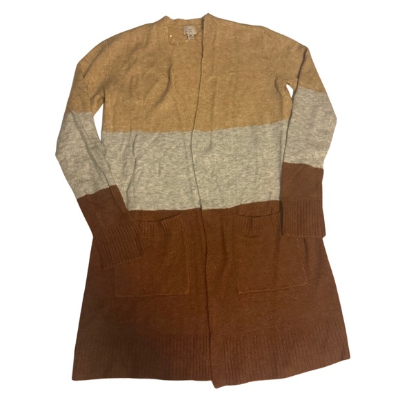 A NEW DAY COLOR BLOCK MIDI LENGTH OPEN SWEATER - Picture 1 of 3